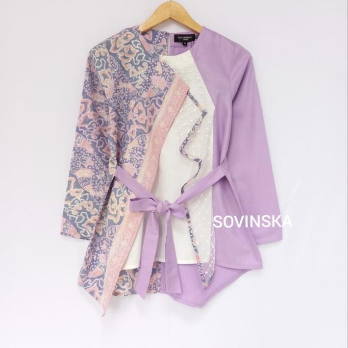Atasan Batik Kombinasi WP 132 LilacBaju Blus Blouse Kerja Wanita Mo