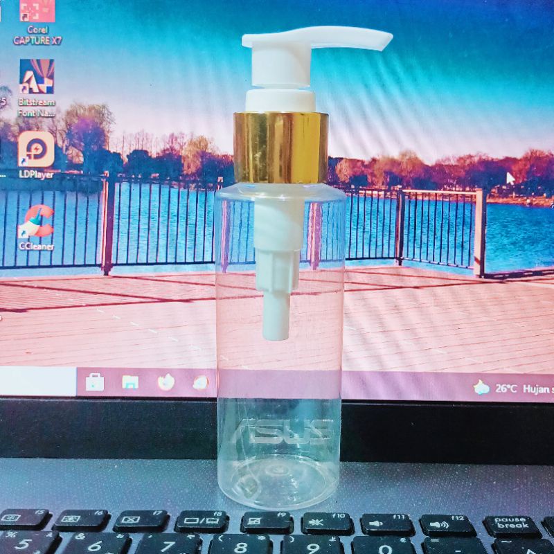 Botol Pump 100ml Clear / Botol Rf 100ml Clear tutup Pump Lotion Ring Alumunium gold