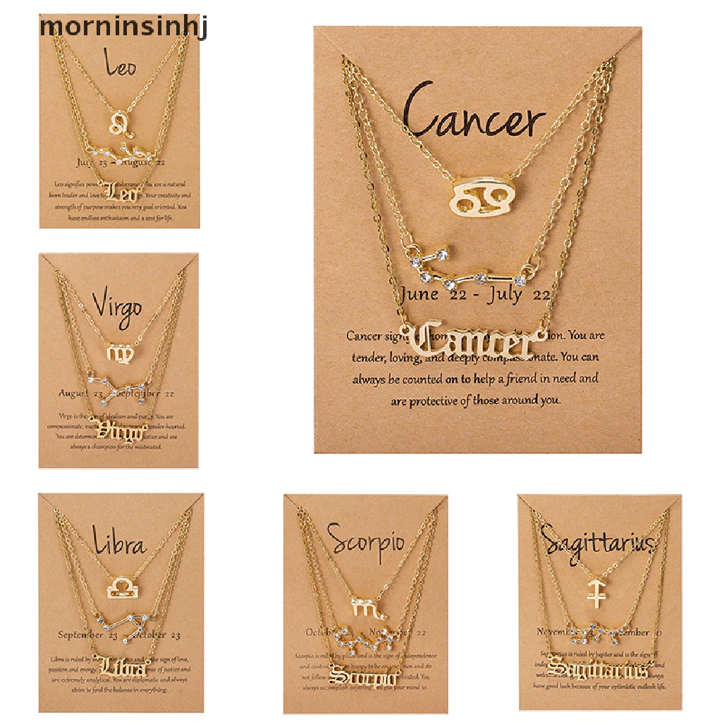 Mornin 3pcs / Set Liontin Kalung Bentuk 12 Zodiak Bahan Kardus Warna Emas