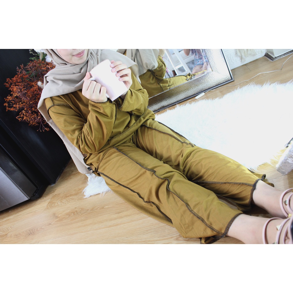 One set terbalik stelan oversize tshirt longsleeve kulot pants fashion terbaru wanita-3