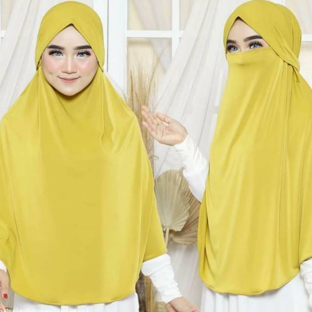 Jilbab Instan Cadar Cyari Jersey//Khimar Masker Cadar (Cadar nyatu)