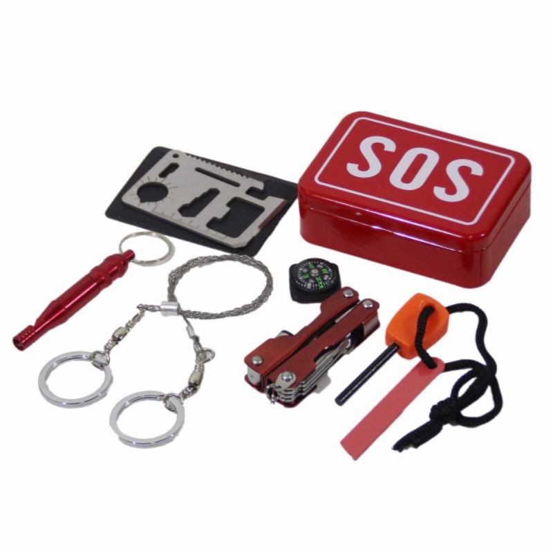 SOS KIT 6 in 1 emergency survival pemantik api tang Lipat - compass - Pisau kartu Peluit multitools