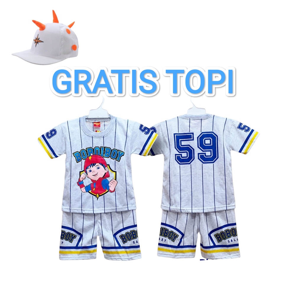 SETELAN BAJU ANAK BOBOIBOY GALAXY BASEBALL DAPAT TOPI FREE 1 SET TERLARIS