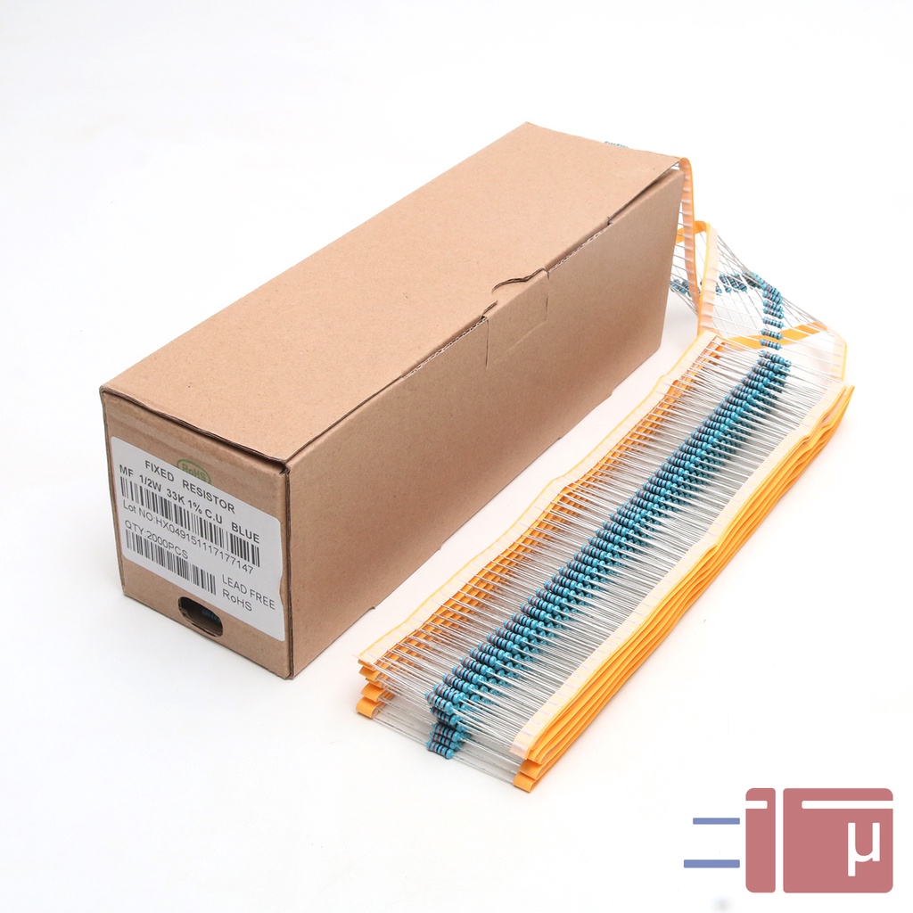 x10 Resistor 33K 1/2W Metal Film 1% Taiwan Kaki Tembaga