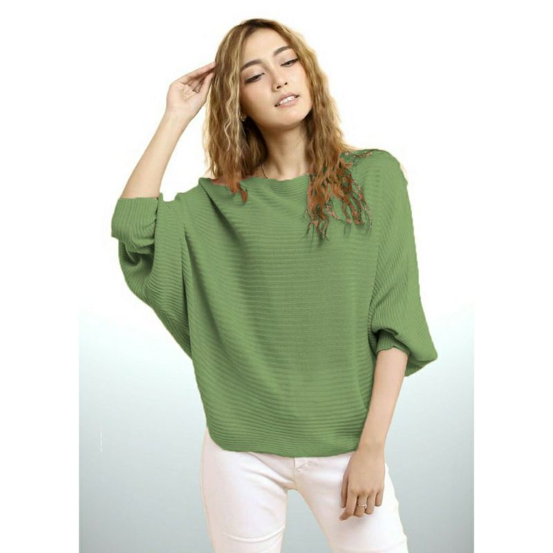 TIARA BLOUSE KNIT /OVERSIZE BATWING RAJUT/ ATASAN RAJUT WANITA TREND-Mint