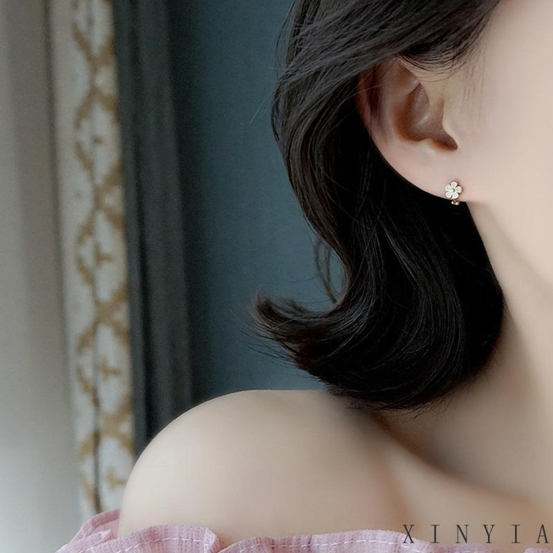 Anting Hoop S925 Silver Bentuk Bunga Daisy Gaya Retro