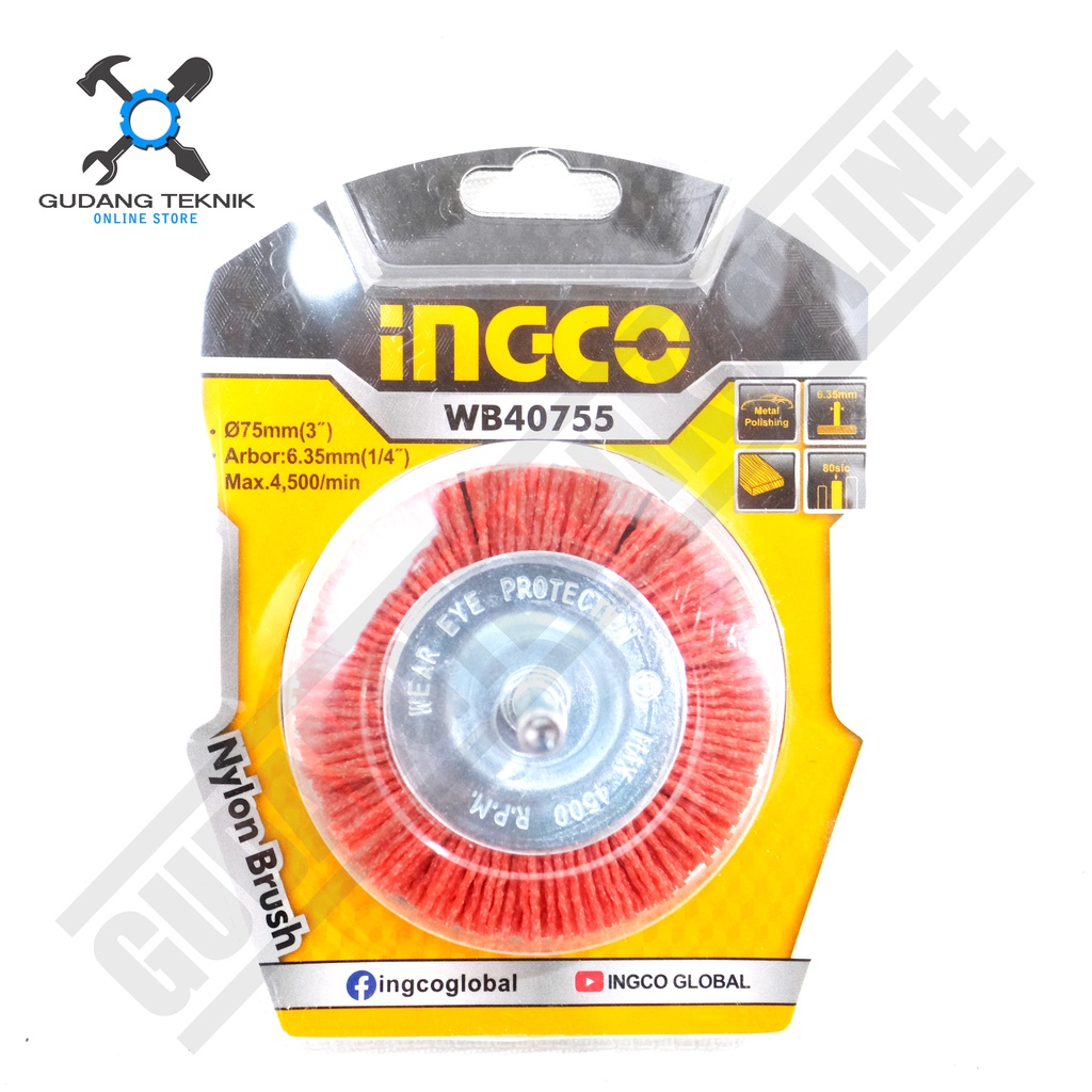 Sikat Piring Nylon Gerinda Mini Rata 3&quot; INGCO WB40755 / Nylon Circular Brush Nilon 3 Inch WB 40755 WB-40755