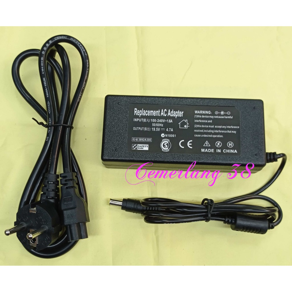 Adaptor Charger laptop 19.5 V 4.74 A + kabel power jarum switching