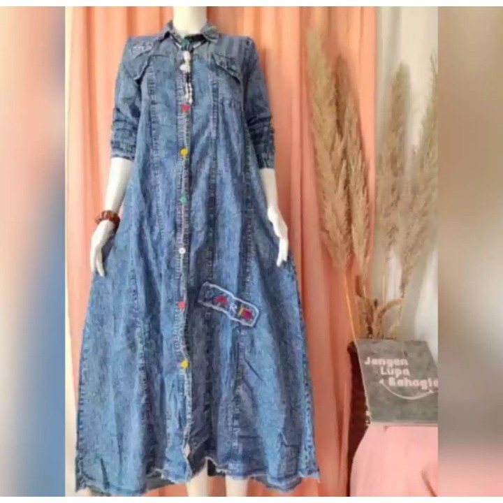 Gamis Levis Belina/Gamis Jeans/Fashion wanita/Baju muslim/Gamis terbaru/Pakaian wanita terlaris
