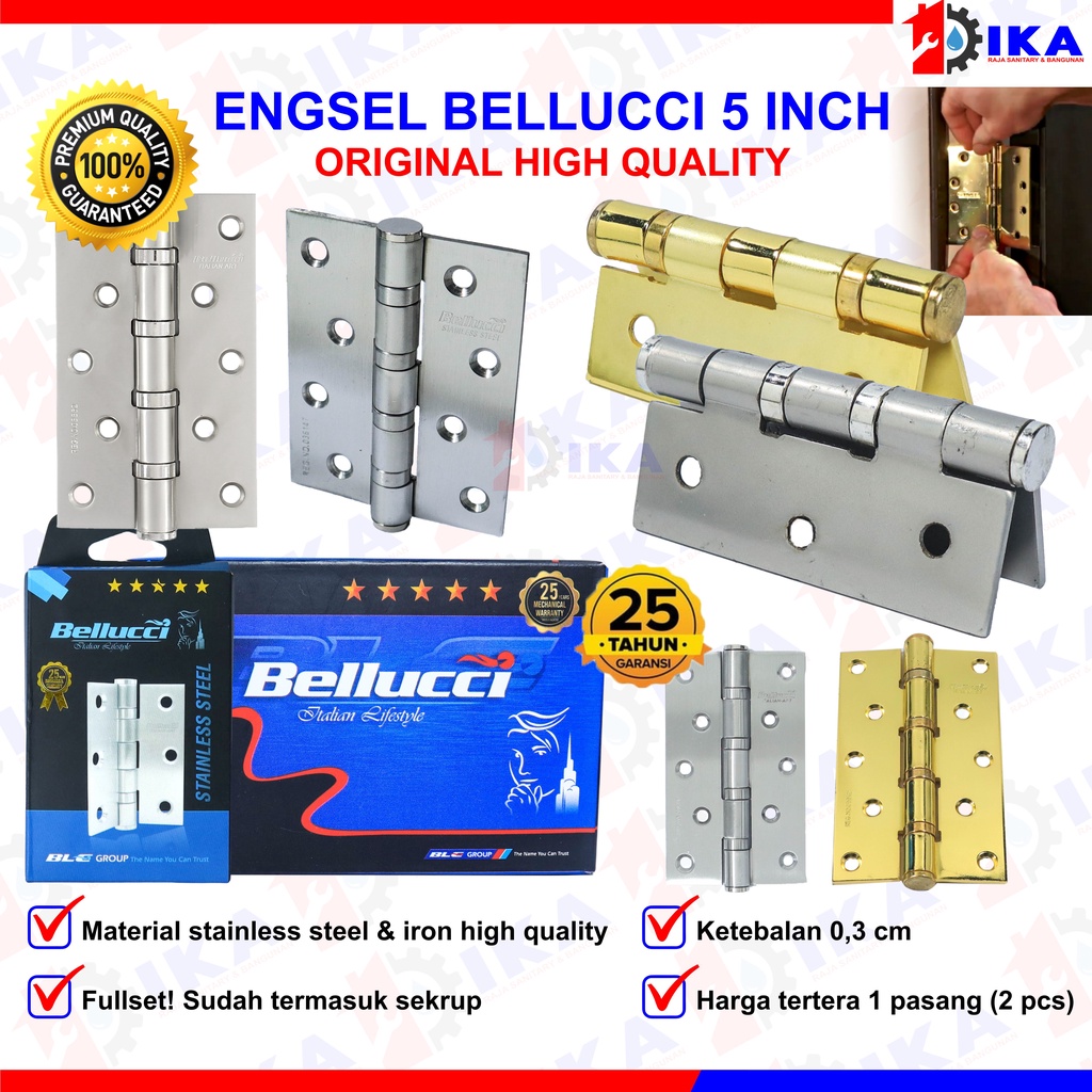 Engsel 5 inc Stainless tebal/ Engsel 5 Inch Stainless Tebal BELLUCCI BLC BELUCI / ENGSEL STANLIS engsel jendela engsel pintu,kunci pintu/jendela ORIGINAL anti karat bergaransi tebal kuat kupu2