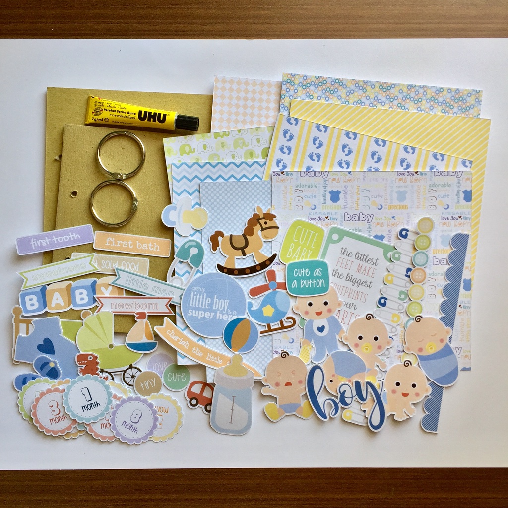 Baby Boy Scrapbook Kit | Scrapbook Set | Bahan DIY Scrapbook