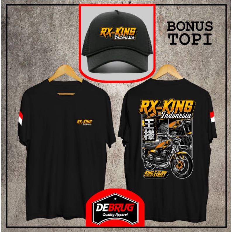 kaos RX king indonesia bonus topi/debrug baju otomotif motor yamaha rk king bahan katun combed kuali