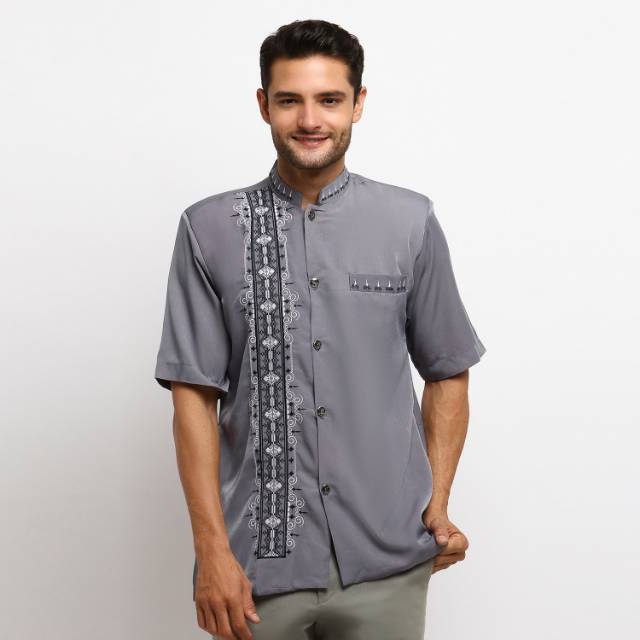 Baju Koko Jasko Jas Koko Muslim Pria Dewasa Abu Lengan Pendek  Bordir Al Muttaqin SKH 098