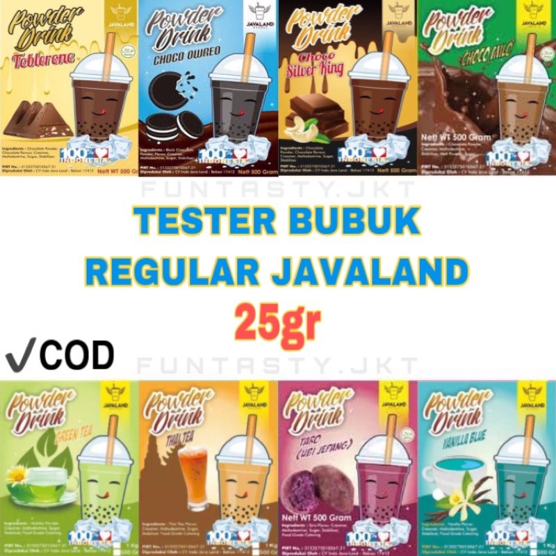 

Bubuk minuman javaand powder drinks serbuk sachet es milo green tea thai cappucino boba capcin cafe jus tea susu blender shake 25gr