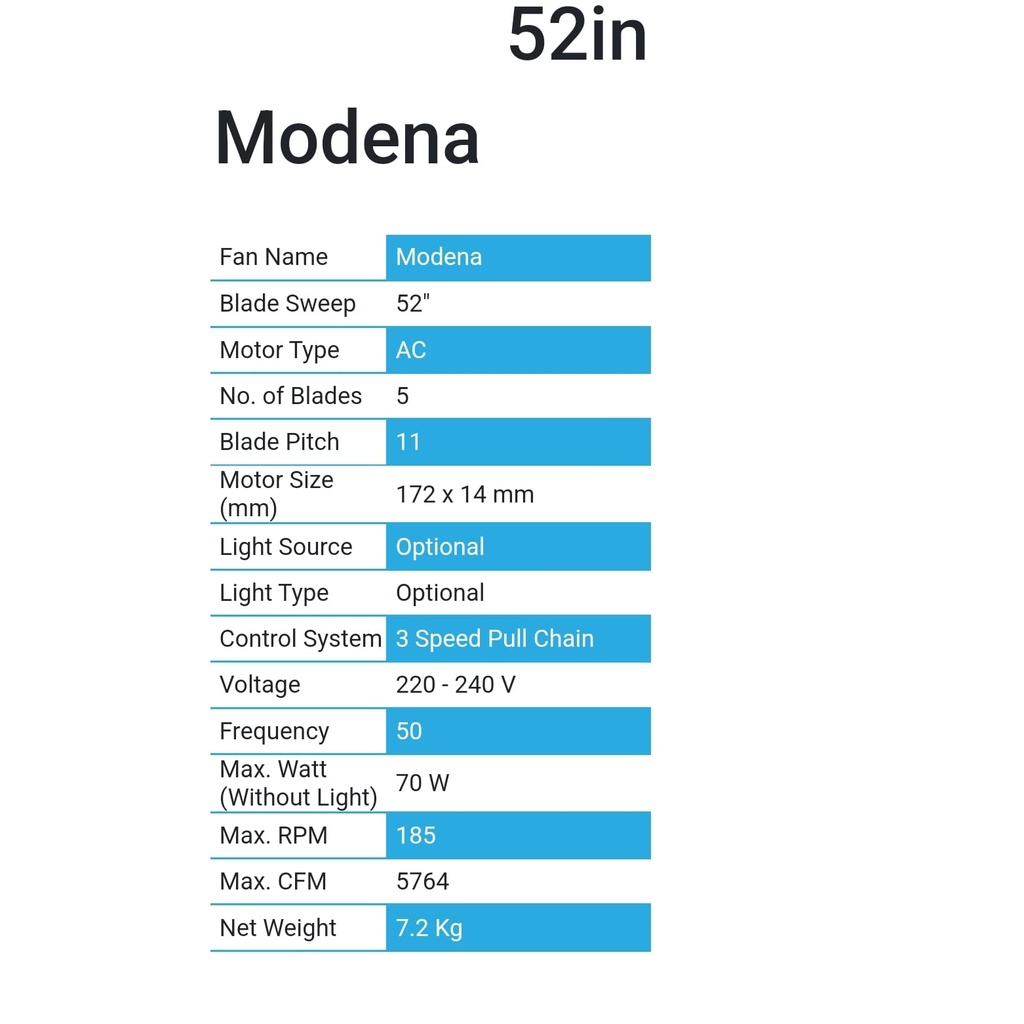 MT. EDMA 52in MODENA Kipas Angin Gantung - Plafon (Walnut,Champagne,Rosewood,Black)