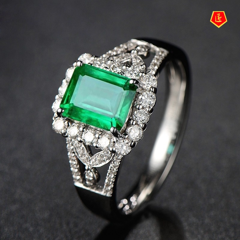 [Ready Stock]Luxury High-End Inlaid Emerald Open Ring for Women