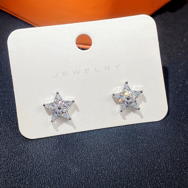 Anting Stud Kristal Cubic Zirconia Bentuk Bintang Warna Silver Untuk Wanita