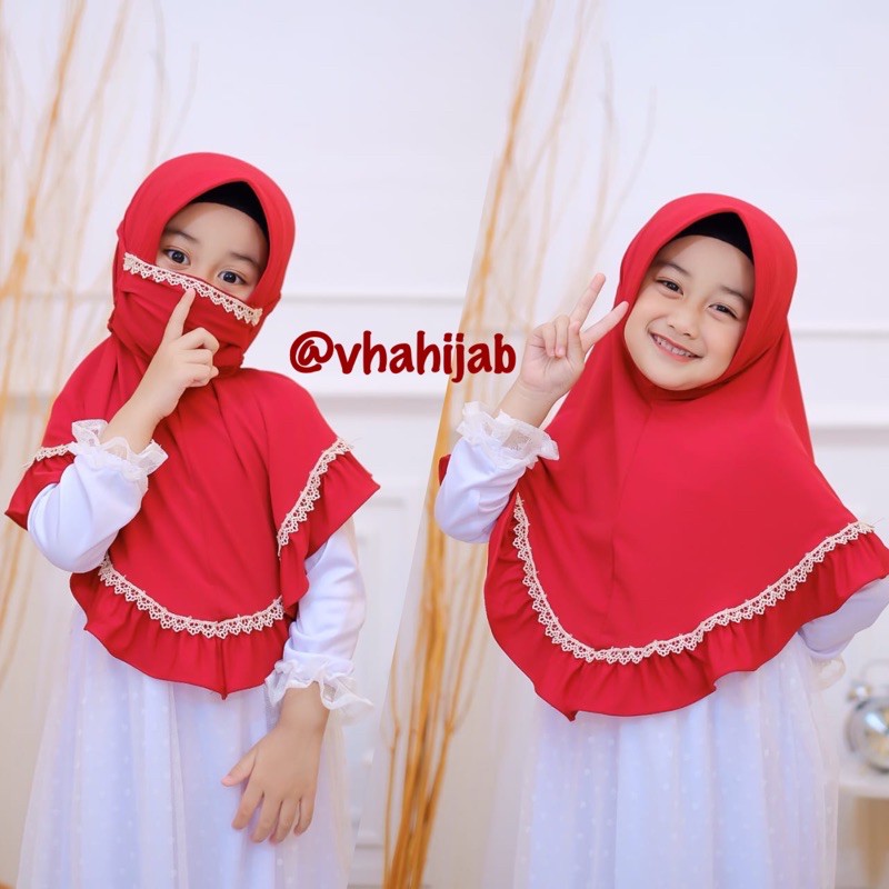 Hijab Anak QIRAN RENDA SET MASKER Jersey