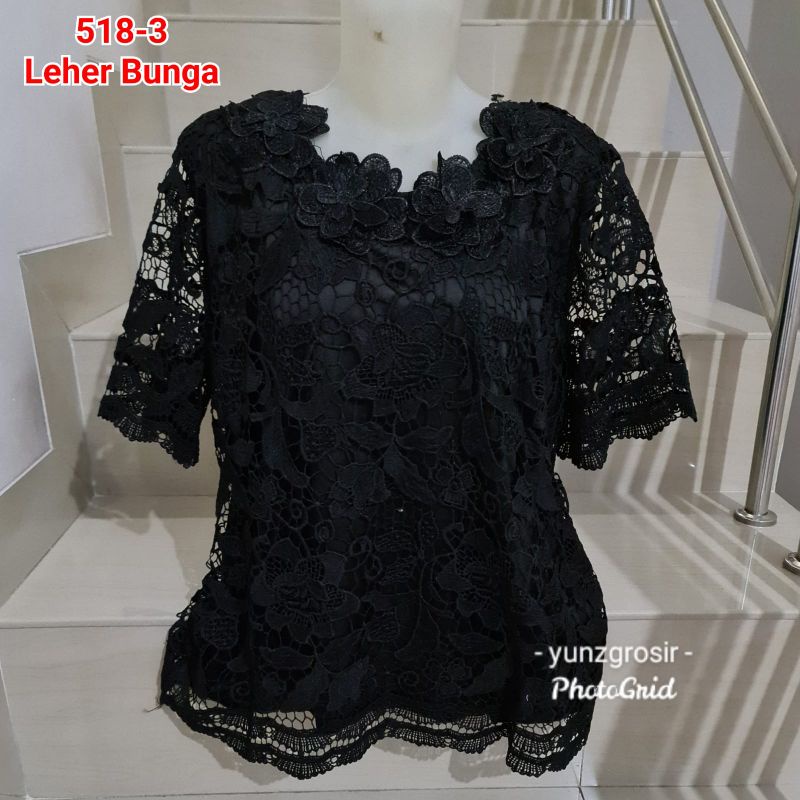 Blouse Brukat Tangan Pendek Putih dan Warna Jumbo XL, 2XL, 3XL-2