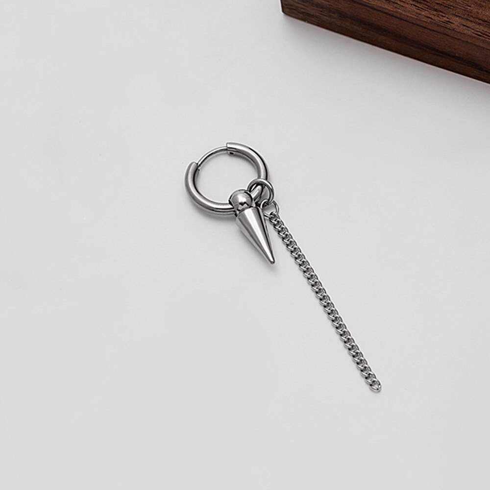 1 Pc Anting Rantai Rumbai Panjang Bentuk Segitiga Geometris Bahan Stainless Steel Gaya Punk Untuk Pria Dan Wanita