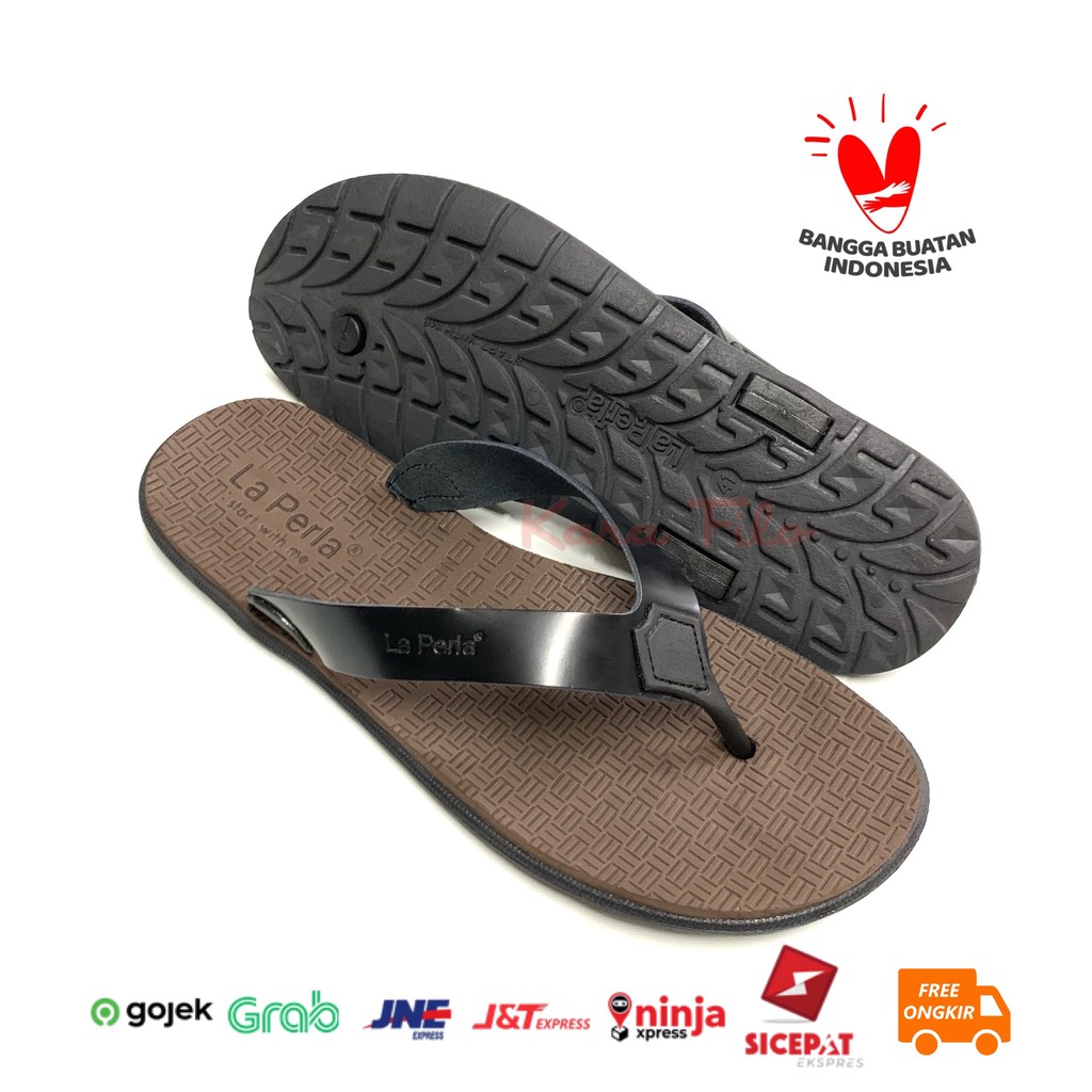  Sandal  Jepit  Kulit Asli FFL La Perla Hitam  Sendal Pria  