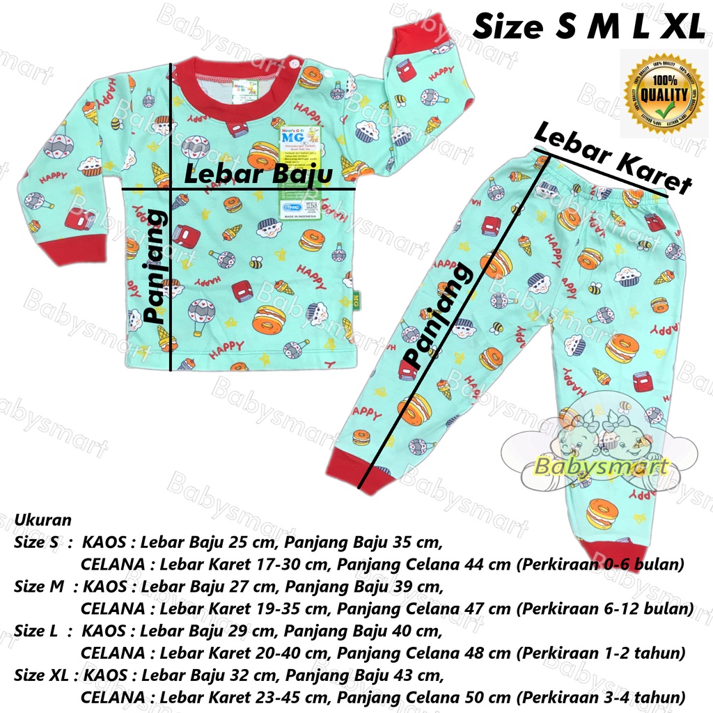 Babysmart - Setelan PANJANG Anak/Bayi FULL PRINT Motif CAKE STL-P01 MOM'S GIFT SNI Bahan 100% Katun DK PREMIUM Size S - XL