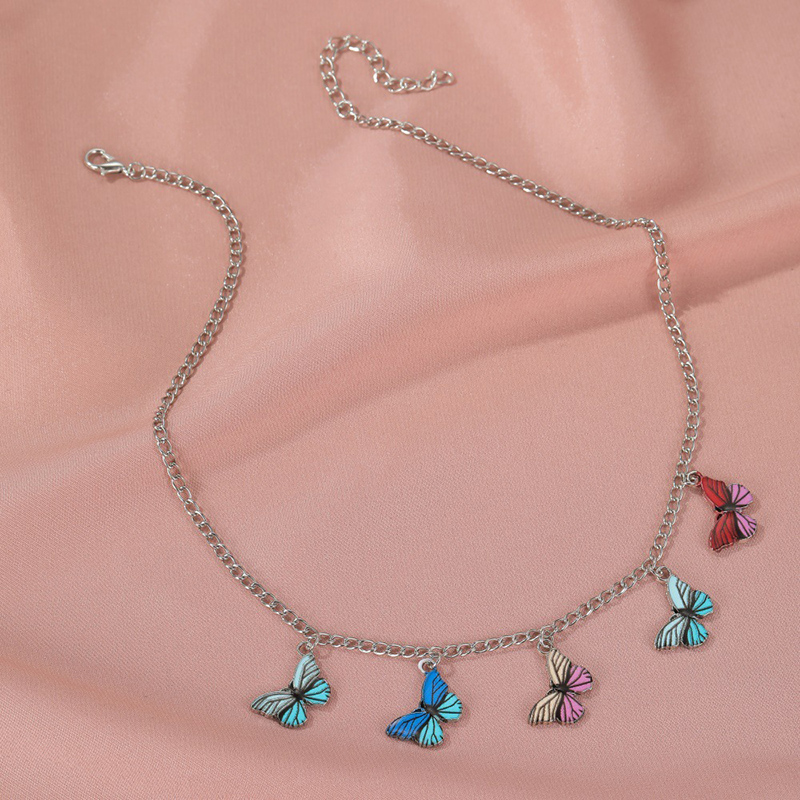 Ins Colorful Fantasy Butterfly Necklace Female Retro Choker Clavicle Chain