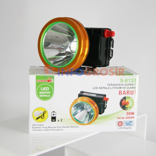 Senter Kepala Headlamp Sunpro SL 8813 Kuning 10 Watt Charger bonus Lampu