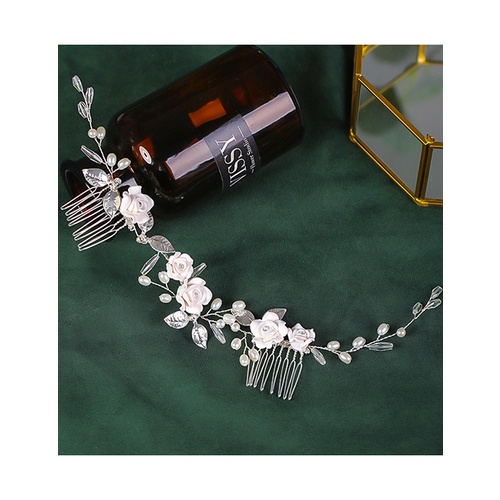 LRC Aksesoris Rambut Fashion White Handmade Pearl Flower Resin P65615