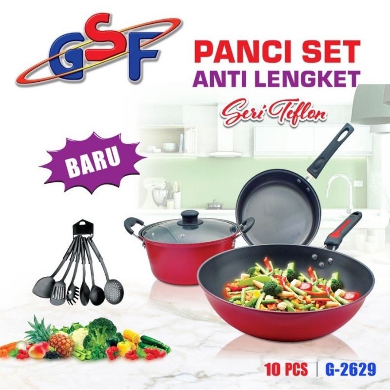 Cookware Set 10 Pcs GSF 2629,GSF 2529 8 pcs,  QME 2432 Panci Set Spatula Teflon All In One