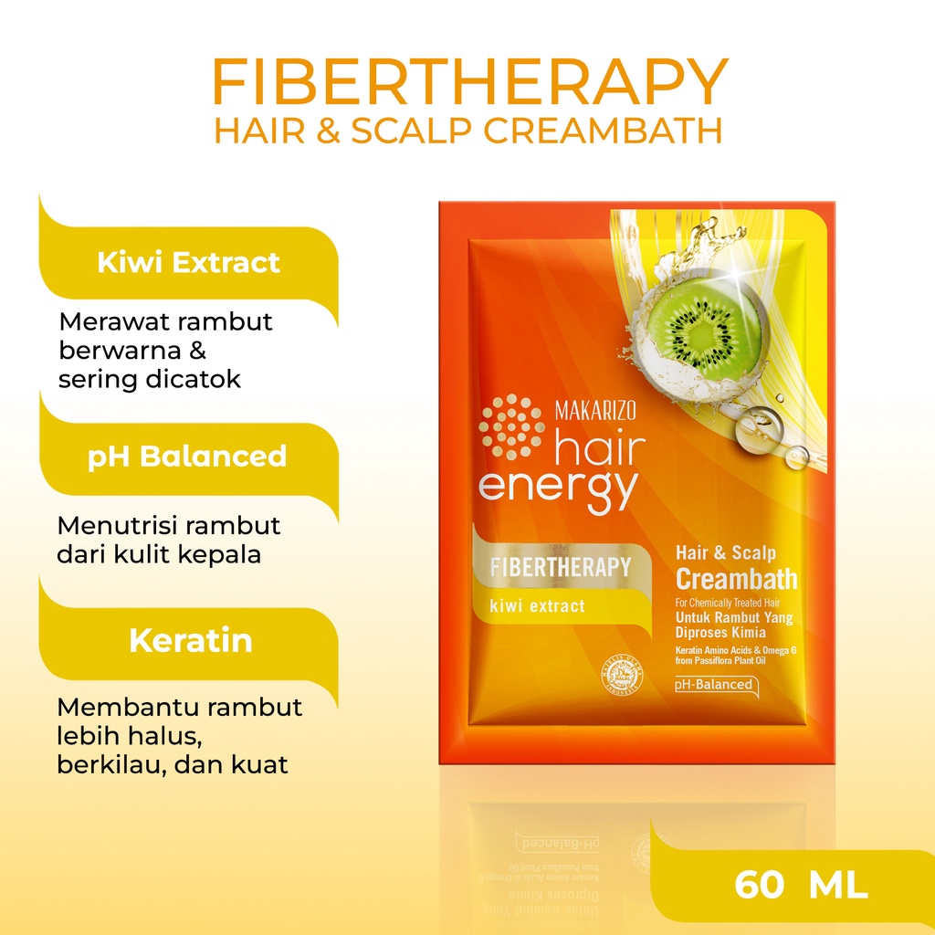 Makarizo Hair Energy Hair & Scalp Creambath Kiwi 60 mL / Perawatan Rambut Berwarna-1