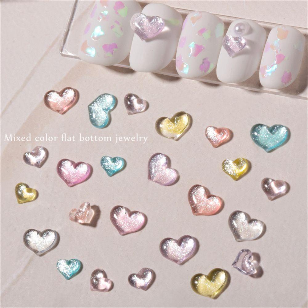 PINEAPPLE 30pcs Jewelry Flat Bottom Drill Nail Accessories Nail Decoration Peach Heart Love Heart Symphony DIY Manicure Resin Nail Art Nail Rhinestones