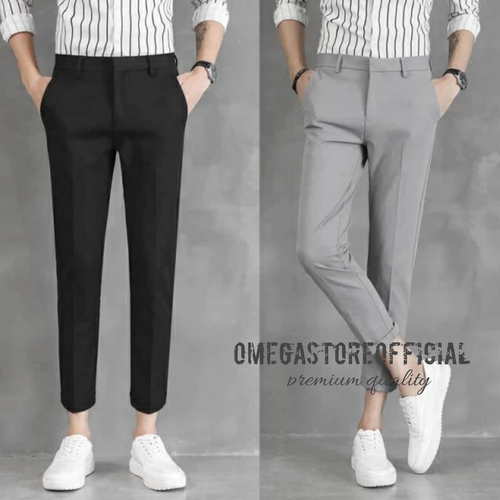 OMEGASTOREOFFICIAL - Celana Bahan Formal Dasar Slim Fit Panjang Pria High Premium Quality - Hitam