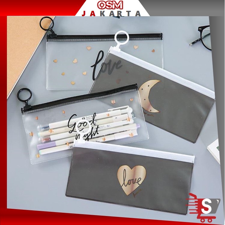 

OSM JKT S652 Tempat Pensil Transparan Zip Tempat Kosmetik Zip / Pouch Sleting Transparan Serbaguna