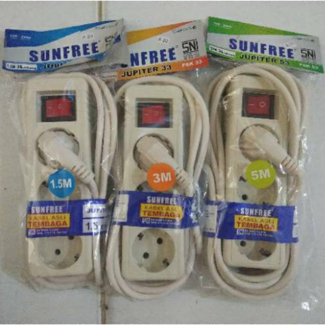 Stop Kontak Kabel Colokan 3 Lubang 1,5m / 1,5 Meter / 3m / 3 Meter / 5m / 5 Meter SUNFREE Murah