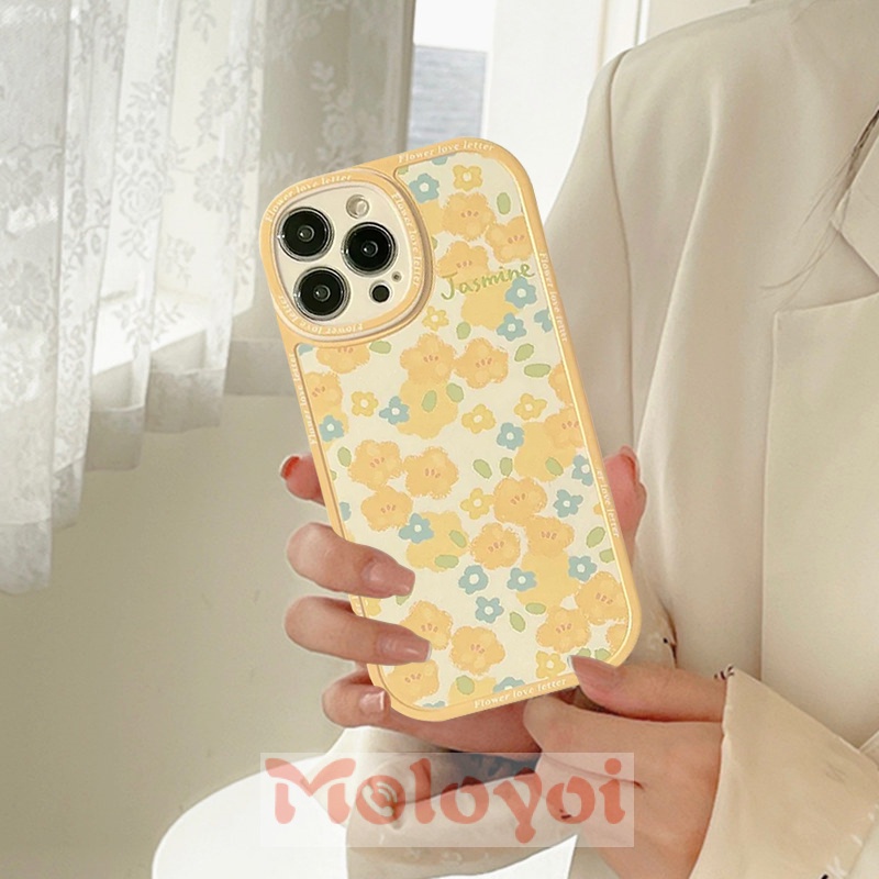 Soft Case TPU Motif Bunga Kuning Gaya Retro Untuk IPhone 7 8 Plus X XR 11 13 112 Pro Max XS Max 7 Plus 8 Plus 6 6s SE 2020