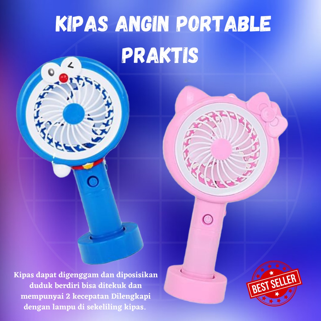 Kipas Mini Tancap Genggam Lipat Portable LED Karakter