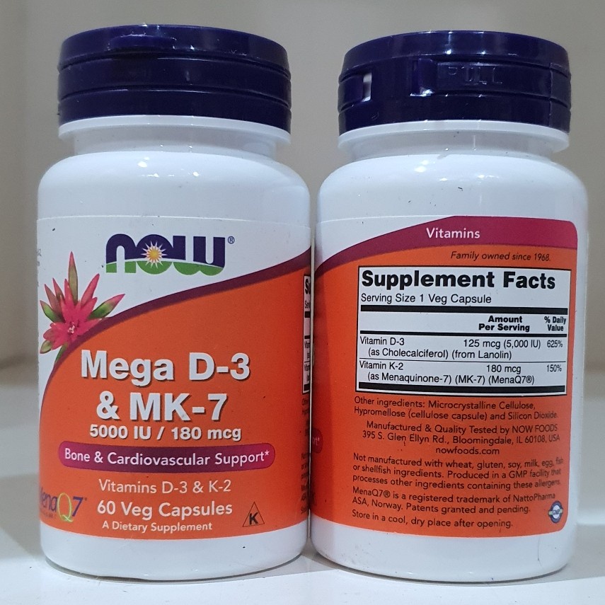 NOW MEGA D-3 MK-7 5000 IU 180 MCG FOODS FOOD D3 MK7 K2 K-2 Vitamin Vit