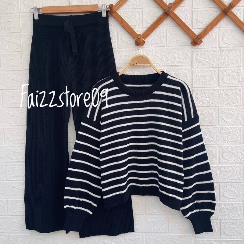 ONESET SWEATER RAJUT TITI STRIPY KULOT