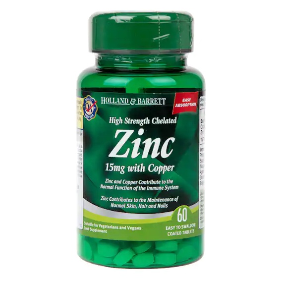 Holland & Barrett High Strength Chelated Zinc with Copper 60 Tablets 15mg