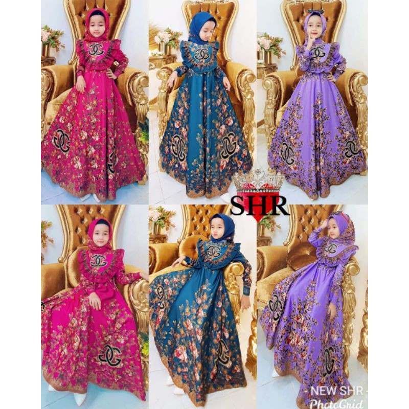 NEW SHR ORI 100% DRESS MAXI SCUBA REMPEL KIDS ANAK IMPORT SYAHIRA PREMIUM TOSCA MAGENTA LILAC