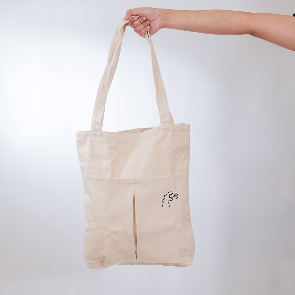 Tote bag Canvas polos RAHMA DINO Resleting  dan Double Saku Tambahan Di Depan