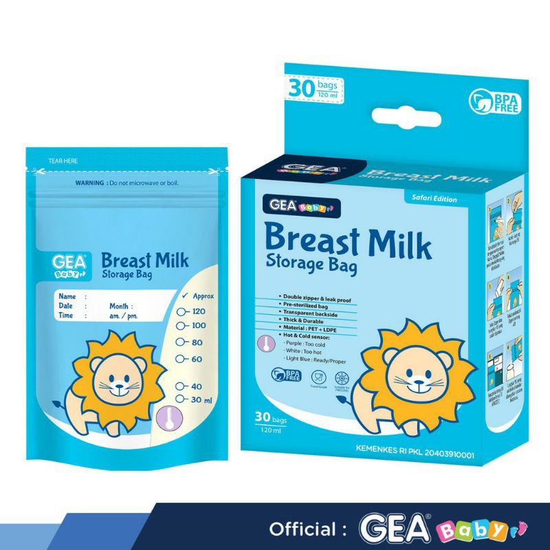 GEA Baby Breast Milk Storage Bag 120ml Isi 30bgs (Edisi Safari &amp; Mamalia)