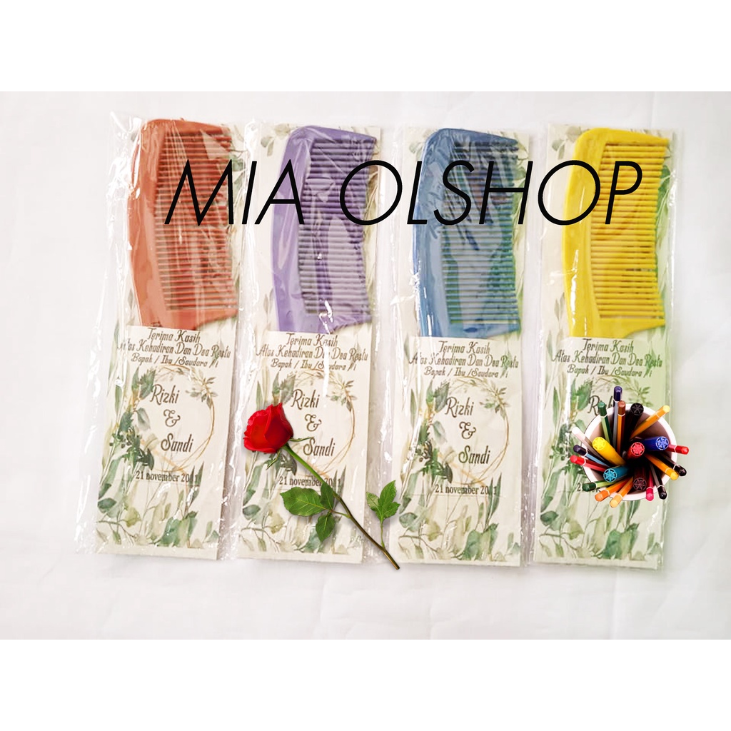 souvenir pernikahan murah sisir besar alas kertas kado cantik gratis nama BENTUK KANTUNG SAKU