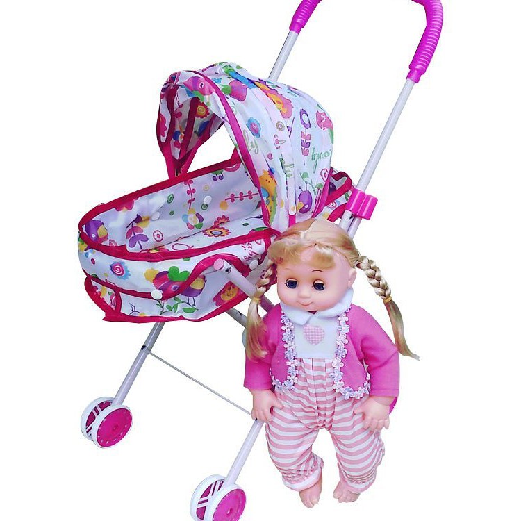  Mainan  Stroller Bayi Besi Boneka Barbie Trolley Baby 