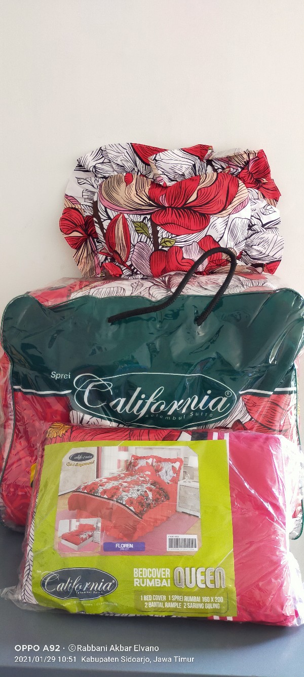 Bedcover + Sprei Rumbai California 160x200 Queen Size 160 Jane Feder Oris Alvia Elba Raisha Bc