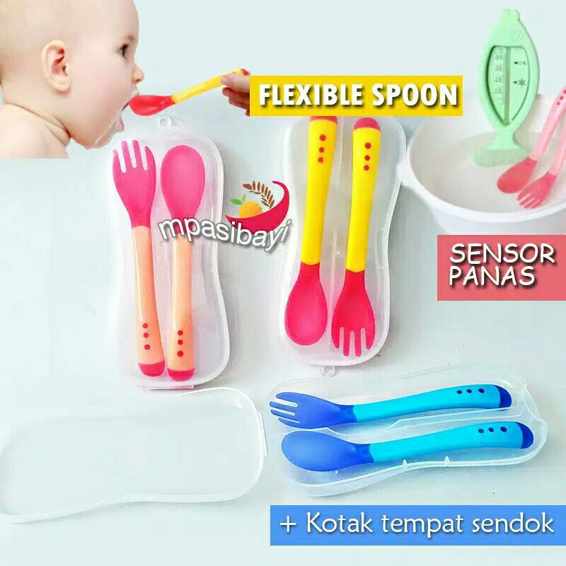 SENDOK/GARPU SILICONE SENSOR PANAS UNTUK Makan MPASI BAYI