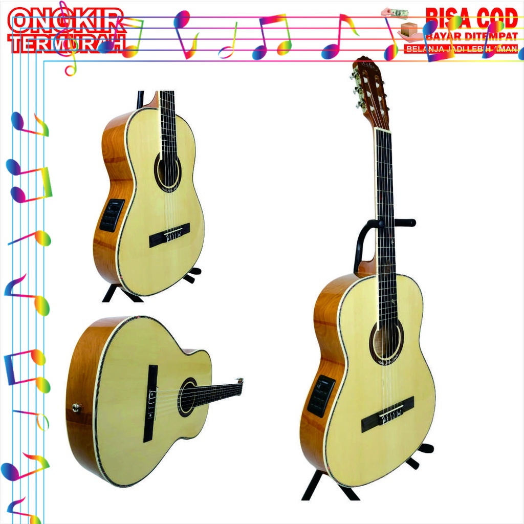 GITAR KLASIK ELEKTRIK GUITAR ELECTRIC CLASSIC NYLON CALAO CA 3906 TOP SPRUCE BACK SIDE ASHWOOD ORIGI