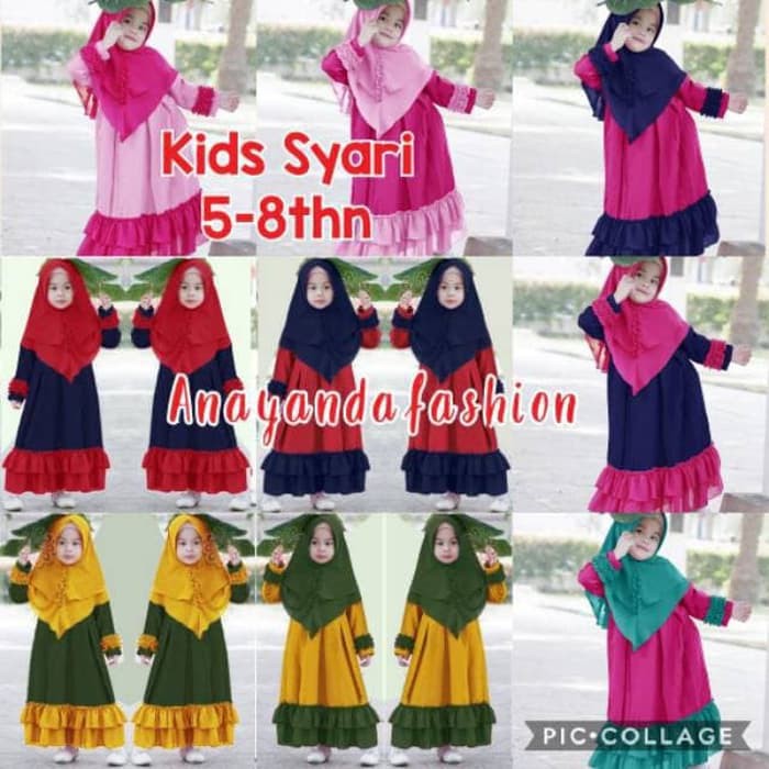 lollipop 5-8thn Kids syari gamis maxi dress anak SD + jilbab Khimar