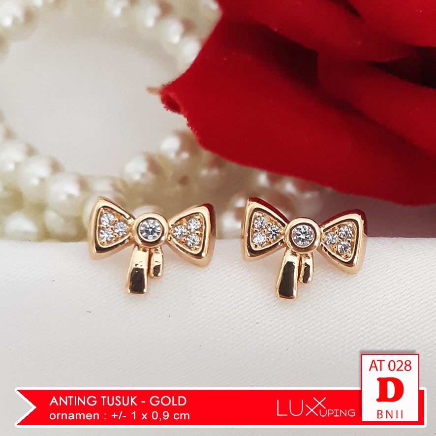 AT 028 Anting Tusuk Mata Sirkon Perhiasan Set Wanita Lapis Emas Imitasi Gaya Korea Model Bunga Pita Luxx Xuping